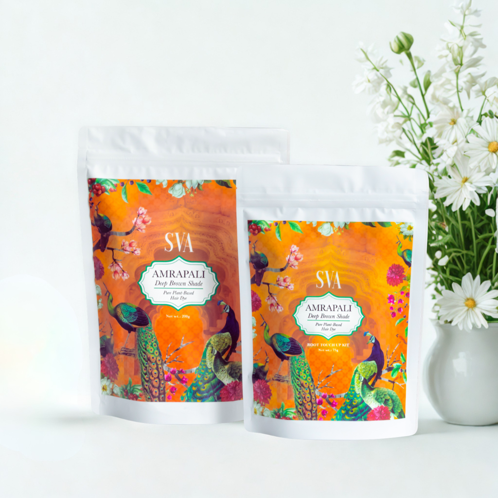 Chemical free hair-dye Amrapali deep brown shade value pack of 2 full kit and root touch-up kit Singapore