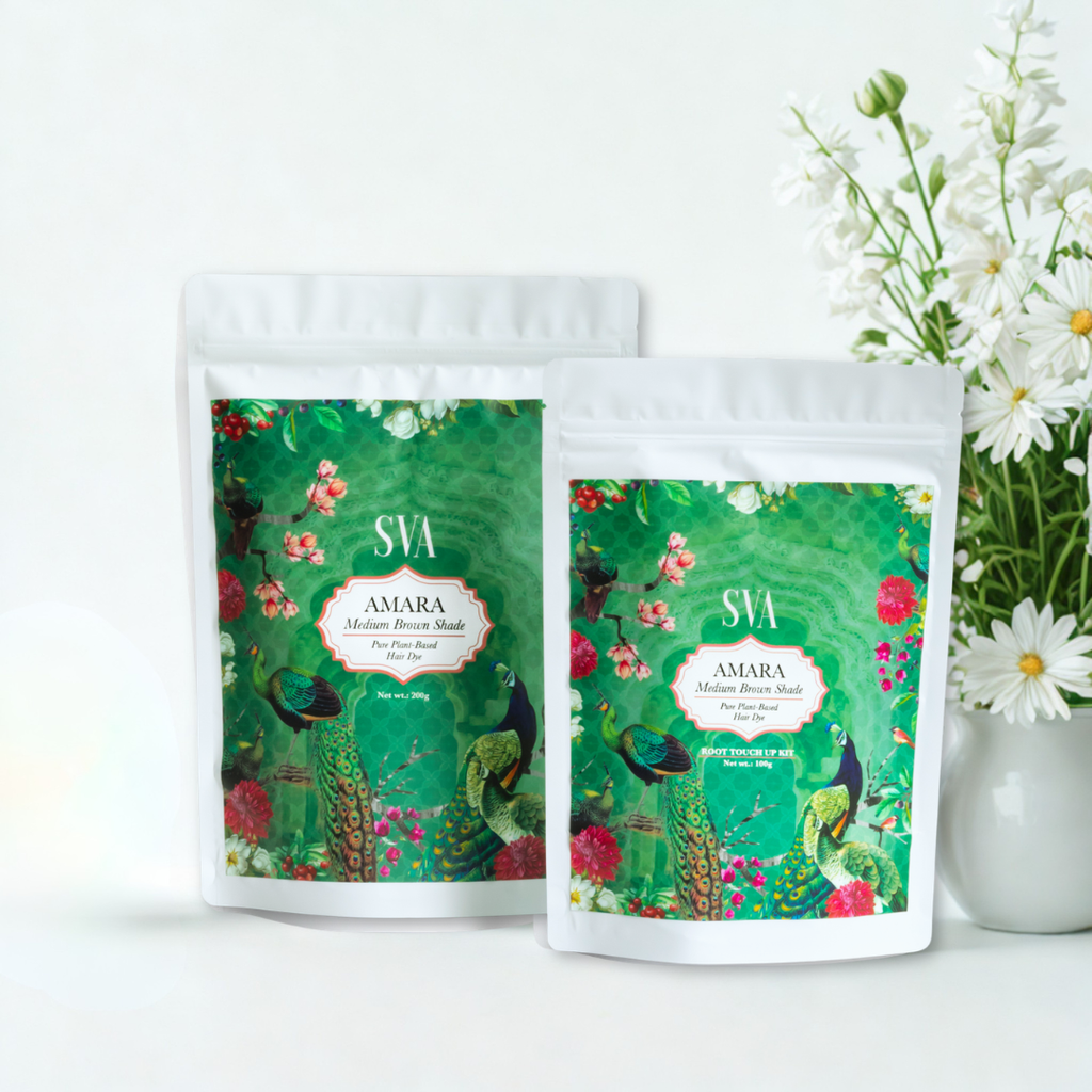 SVA Amara medium brown hair dye shade value pack of full kit and root touch-up kit Singapore