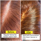Comparison of hair before and after using specially formulated SVA Noor henna.